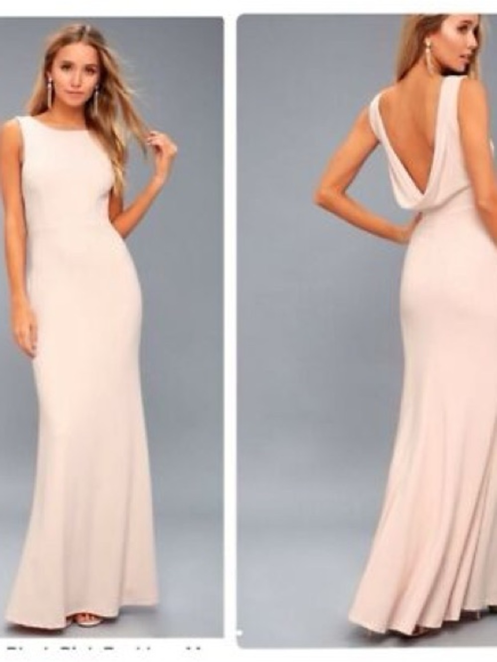 Lulu's Call My Name Blush Backless Cowl-Neck Maxi Dress